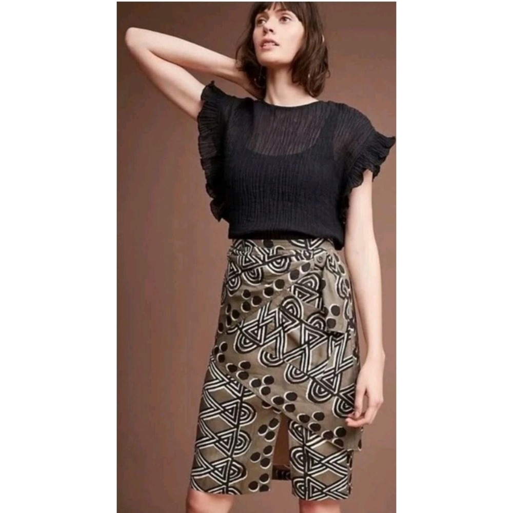 NWT Maeve Anthropologie Edessa Tribal Geometric Faux Wrap Linen Blend Skirt Sz 0